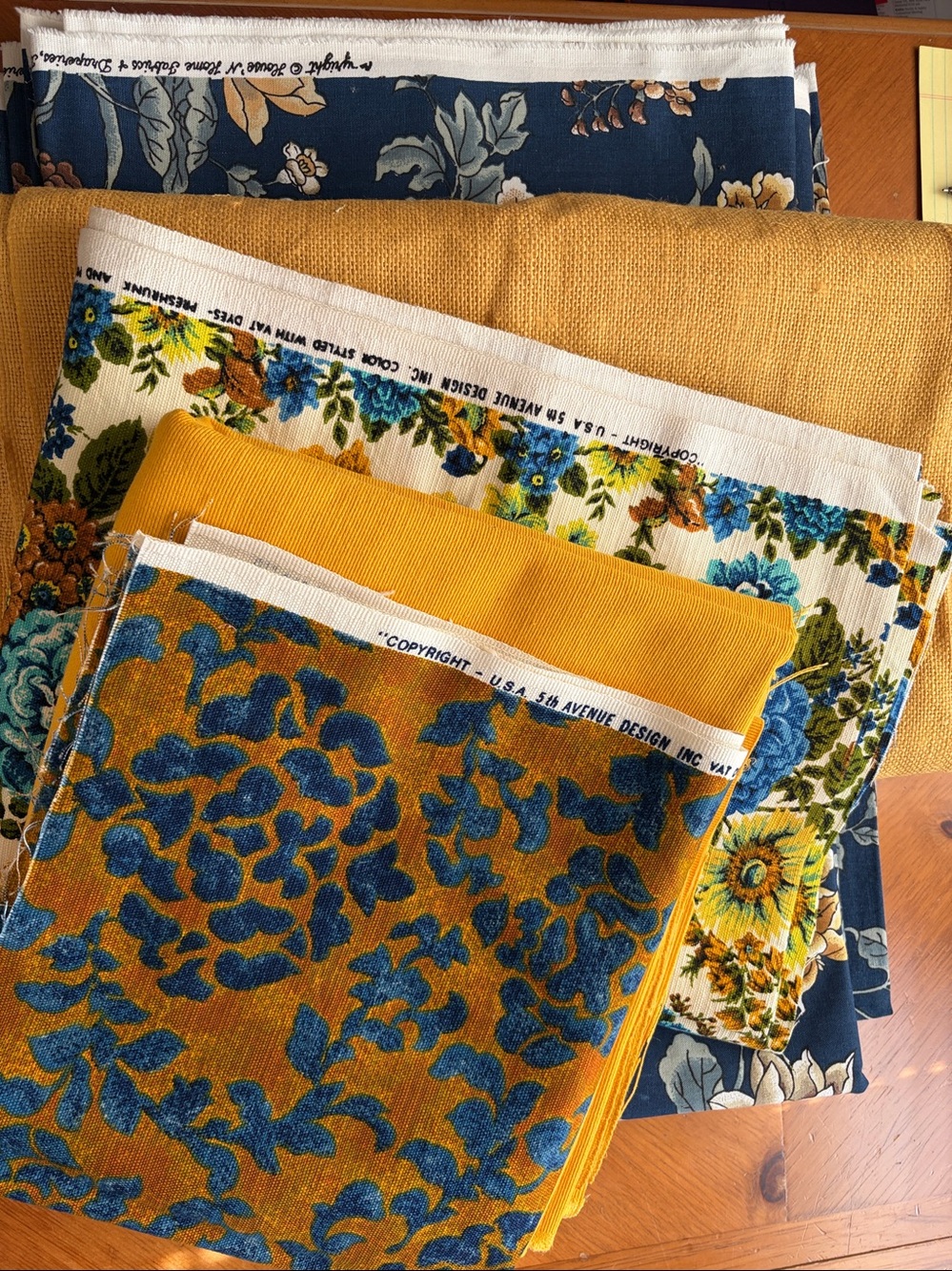 Fabric Set, Designer Interior Fabric, Blue Yellow Multicolor, Vintage
